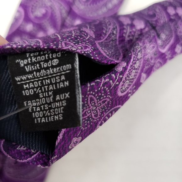 Ted Baker London Floral Paisley Silk Purples Tie - Picture 8 of 8